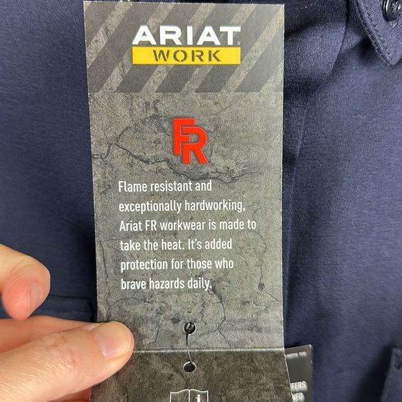 NWT Ariat FR Button Front Shirt Navy Blue Men’s Size 4X 5X Long Sleeve Work - Picture 7 of 12